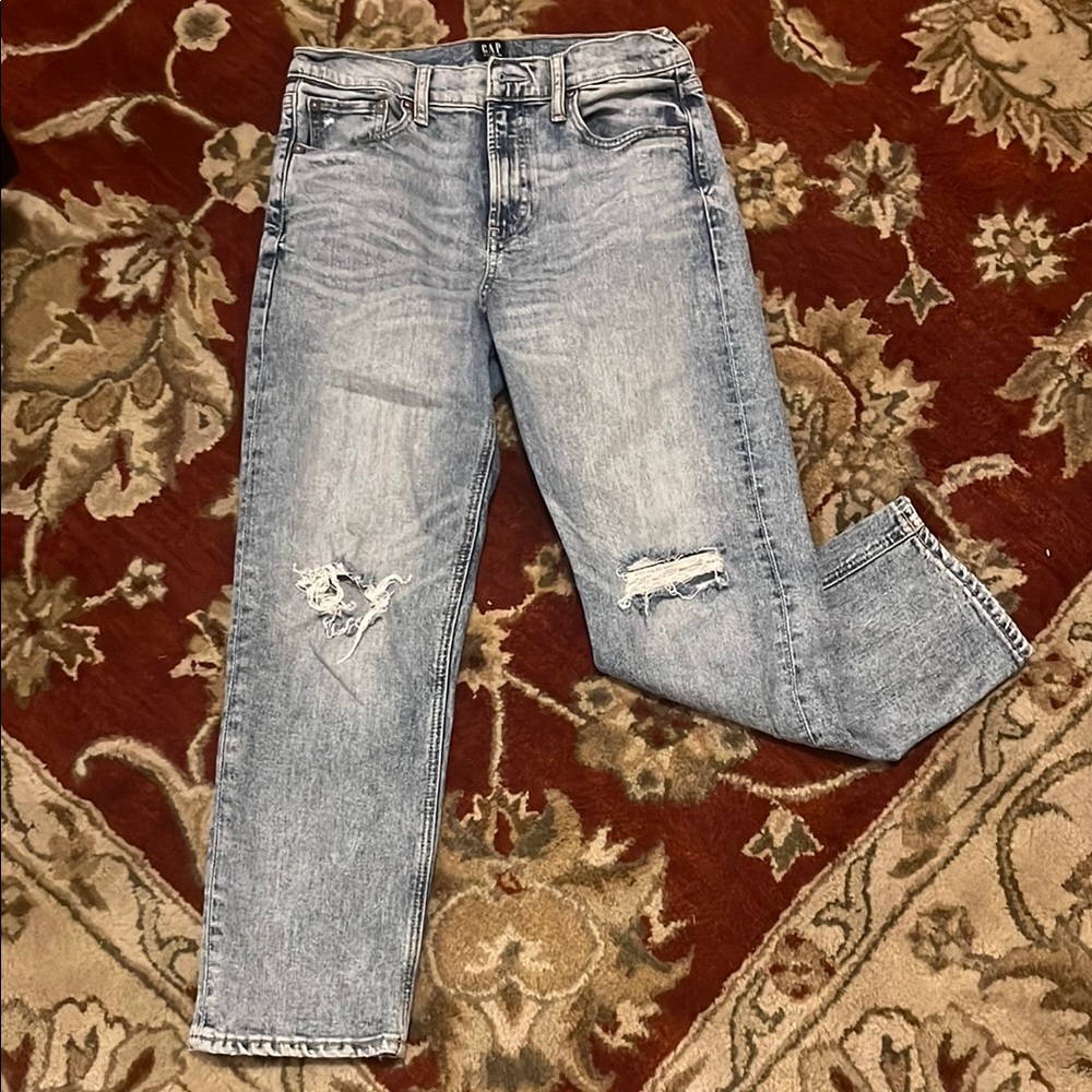 GAP Blue Straight Leg Jeans with Vintage Distressed Look